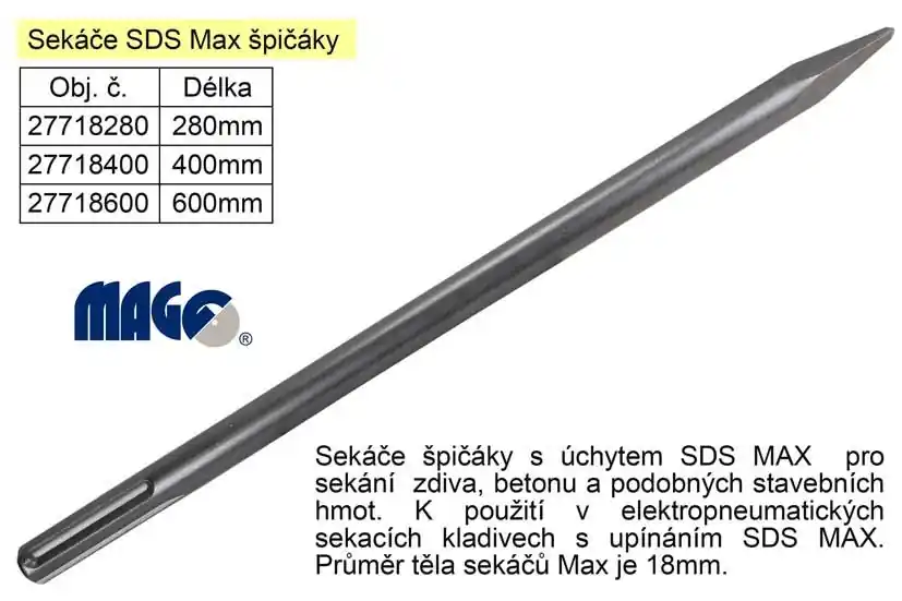 Výborné hodnocení | Sekáč SDS MAX špičák délka 400mm (233426)