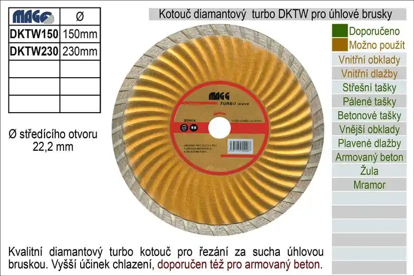 Prémiová kvalita | Kotouč diamantový turbo pro úhlové brusky DKTW230