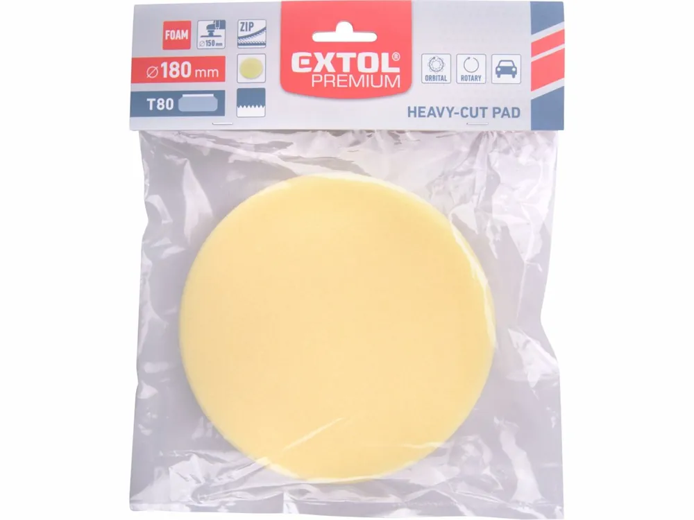 Skvělé hodnocení | EXTOL PREMIUM kotouč leštící pěnový, T80, žlutý, 180x30mm, suchý zip 150mm 8804508