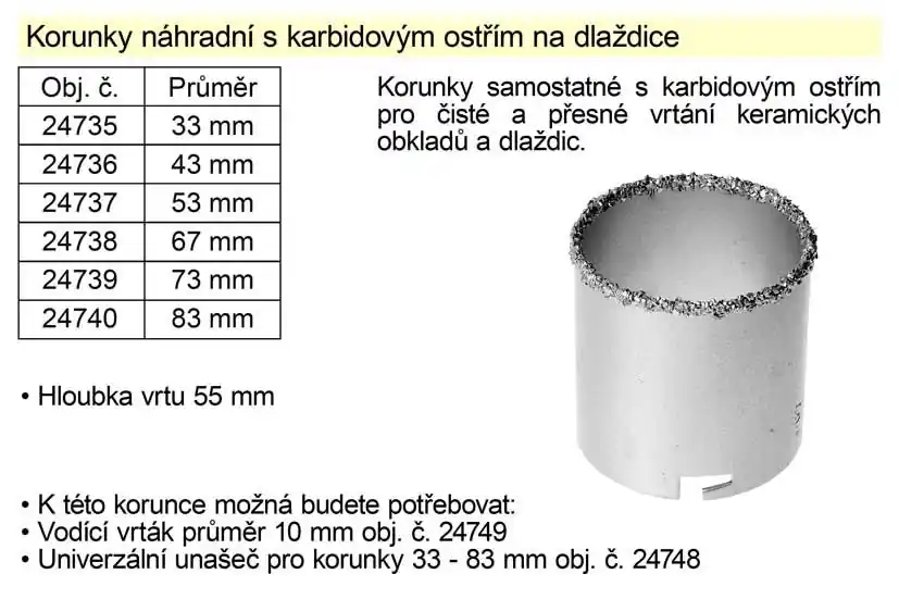 Korunka náhradní 53 mm s karbidovým ostřím na dlaždice - Využijte nabídku