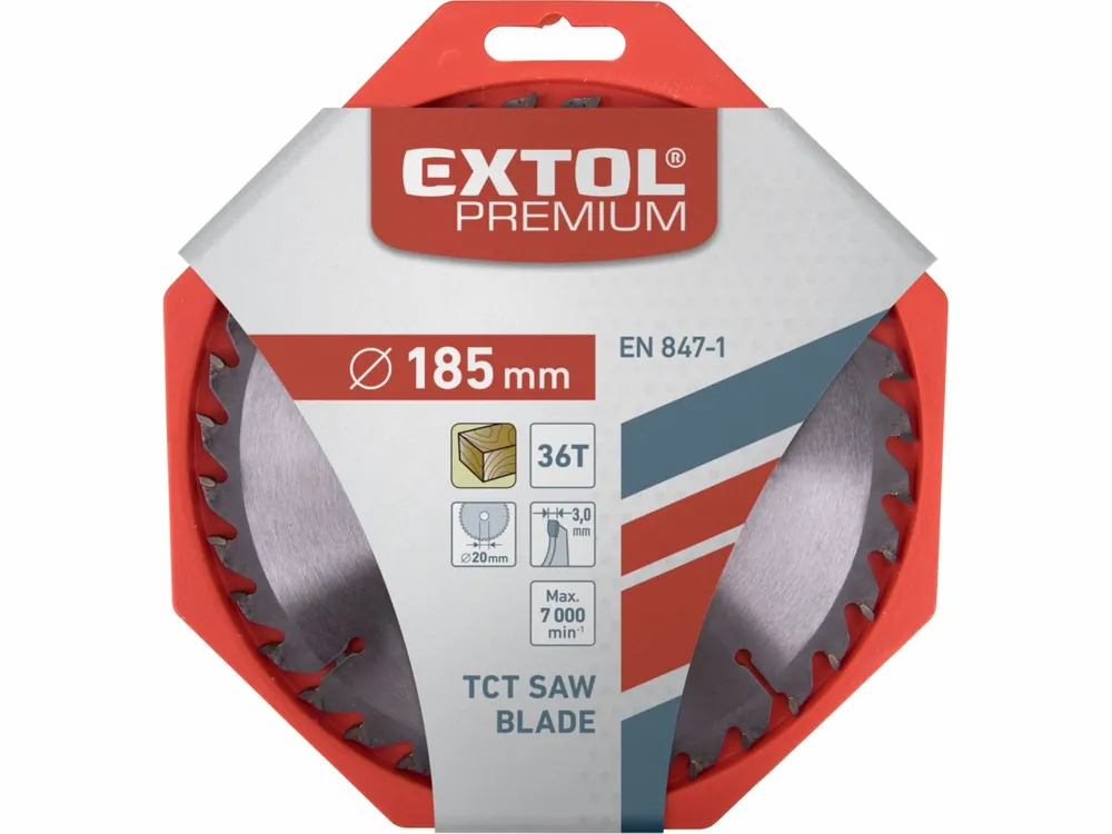 Zbývá pár kusů | kotouč pilový s SK plátky, 185x2,2x20mm, 36T, šířka SK plátků 3,2mm, SK, EXTOL PREMIUM