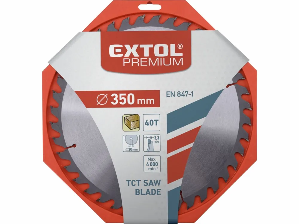 kotouč pilový s SK plátky, 350x2,5x30mm, 40T, šířka SK plátků 3,5mm, SK, EXTOL PREMIUM - K dispozici