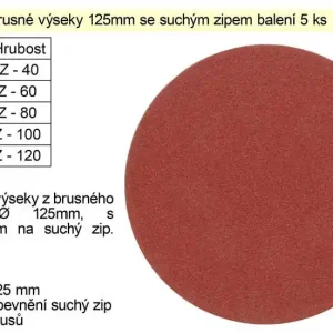 Brusný výsek 125mm Z100 se suchým zipem balení 5 kusů - Populární