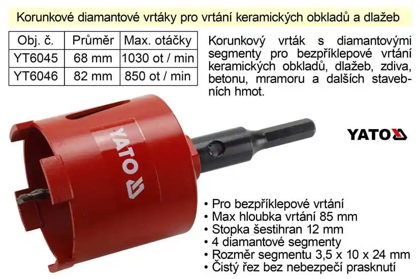 Nabídka | Vrták korunkový diamantový 82 mm pro vrtání keramických obkladů a dlažeb