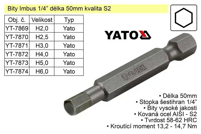 Bit Imbus H6x50mm 1/4‘ Yato - Připraveno k expedici