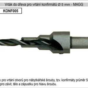 Extra sleva | Vrták do dřeva speciální pro vrtání konfirmátů průměr 5mm MAGG