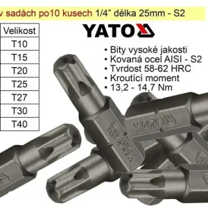 Bit Torx T10x25mm 1/4‘ sada 10 kusů YT-78141 - Poslední příležitost
