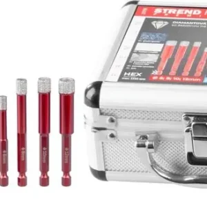 Speciální nabídka | STREND PRO Diamantové vykružovací korunky 6-12mm vrtáky na obklady, sada 4ks + šablona