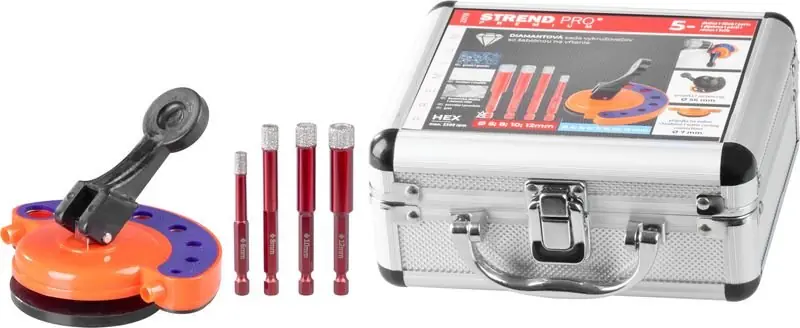 Speciální nabídka | STREND PRO Diamantové vykružovací korunky 6-12mm vrtáky na obklady, sada 4ks + šablona