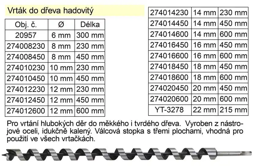Vrták do dřeva hadovitý samostatný 10x230mm | Nově v sortimentu