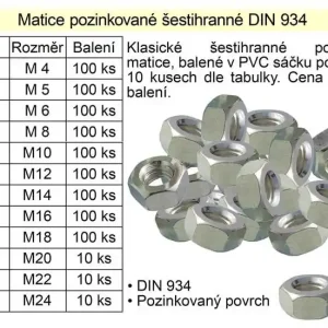 Velmi žádaný produkt | Matice šestihranná M 5 pozinovaná balení 100 kusů
