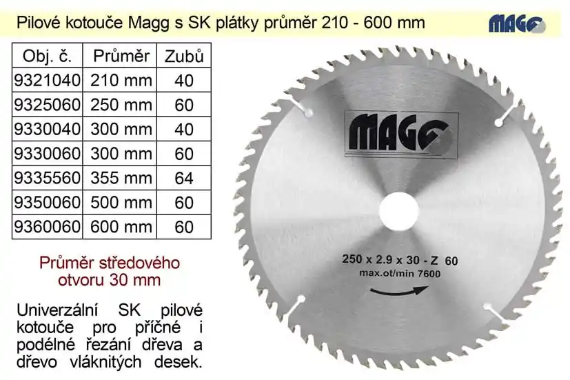 Pilový kotouč s SK plátky 600x30mm 60 zubů Magg | Výborné hodnocení