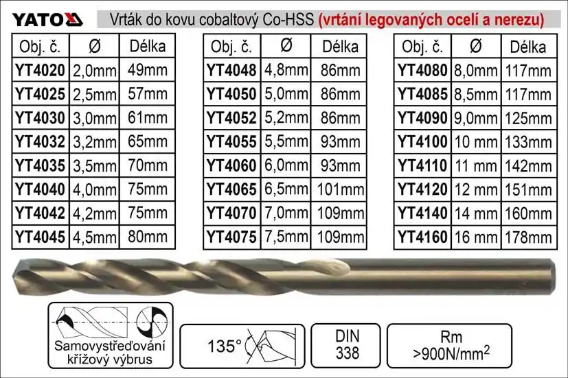 Už jen pár kusů - Vrták do kovu HSS-Co cobaltový 4,5 mm, balení 1 kus