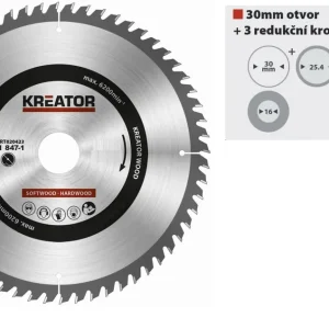 KREATOR kotouč pilový s SK plátky, 210x2,2x30 (+redukce 16/20/25,4mm), 48T zubů | Cenová bomba