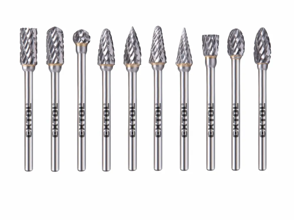 Super nabídka - EXTOL INDUSTRIAL Stopkové frézy karbidové, sada 10ks, 6x13mm, stopka 3mm