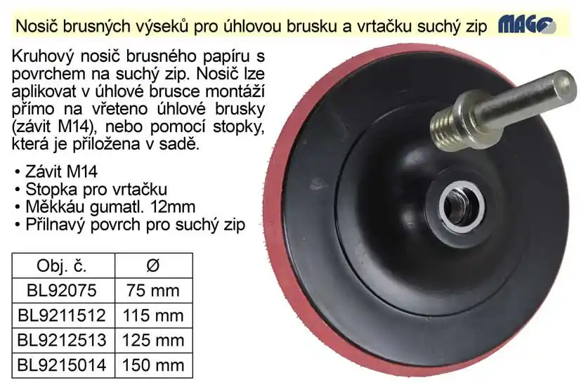 Nosič brusných výseků 150mm pro úhlovou brusku a vrtačku, suchý zip | Extra sleva