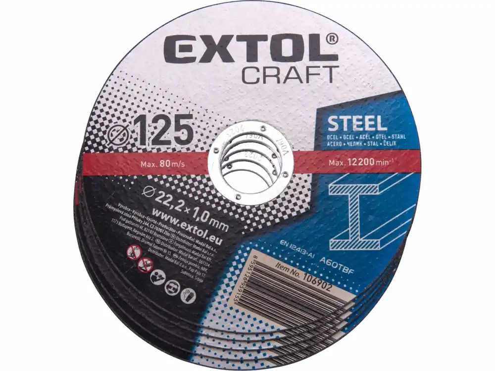 Velká sleva - kotouče řezné na kov, 5ks, 125x1,0x22,2mm, EXTOL CRAFT