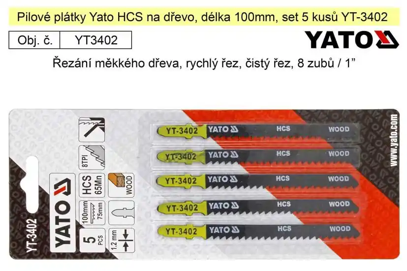 Pilové plátky Yato HCS na dřevo set 5 kusů YT-3402 | Zlevněno