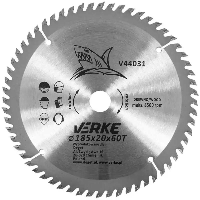 Profesionální kvalita - VERKE Pilový kotouč s SK plátky 185x20mm 60 zubů + redukce 12,7/16mm