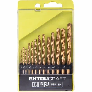 vrtáky do kovu, sada 13ks, Ř2-8mm, po 0,5mm, HSS TiN, EXTOL CRAFT - Zlevněno