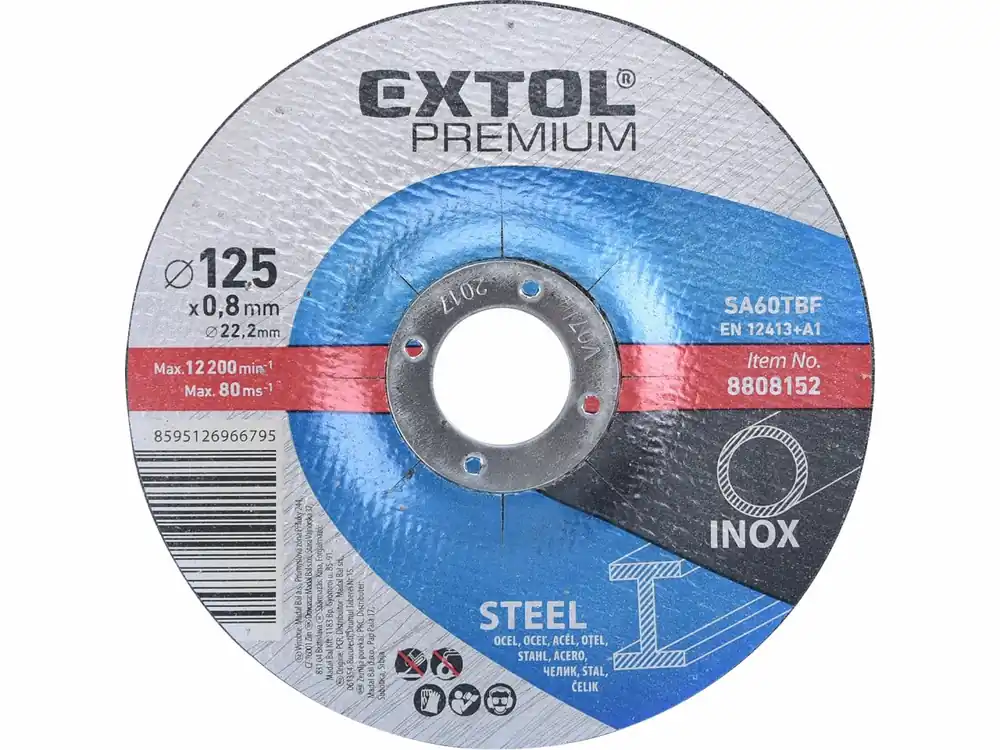 EXTOL PREMIUM kotouč řezný na ocel/nerez, 125x0,8x22,2mm, vypouklý | Sleva navíc