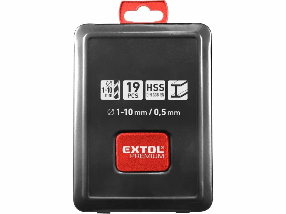 vrtáky do kovu v kovové krabičce, sada 19ks, Ř1-10mm, po 0,5mm, HSS, EXTOL PREMIUM | Nově v sortimentu