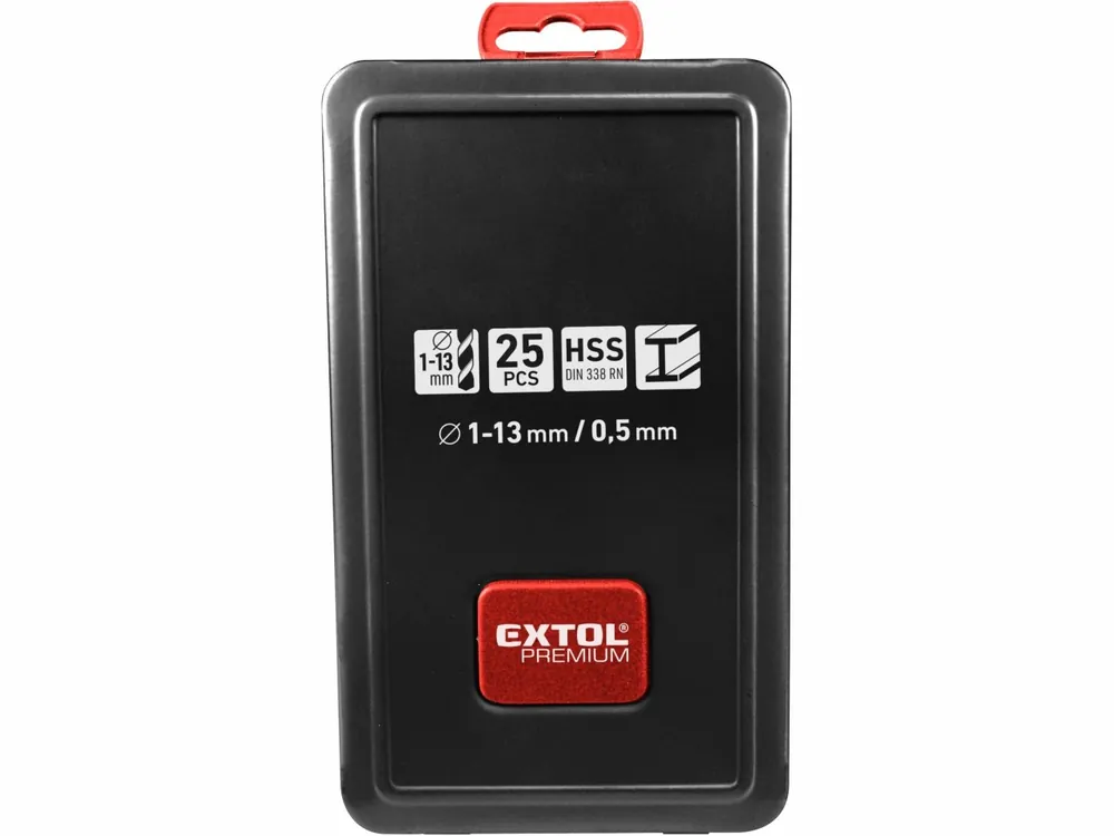 vrtáky do kovu v kovové krabičce, sada 25ks, Ř1-13mm, po 0,5mm, HSS, EXTOL PREMIUM | Pořiďte si nyní