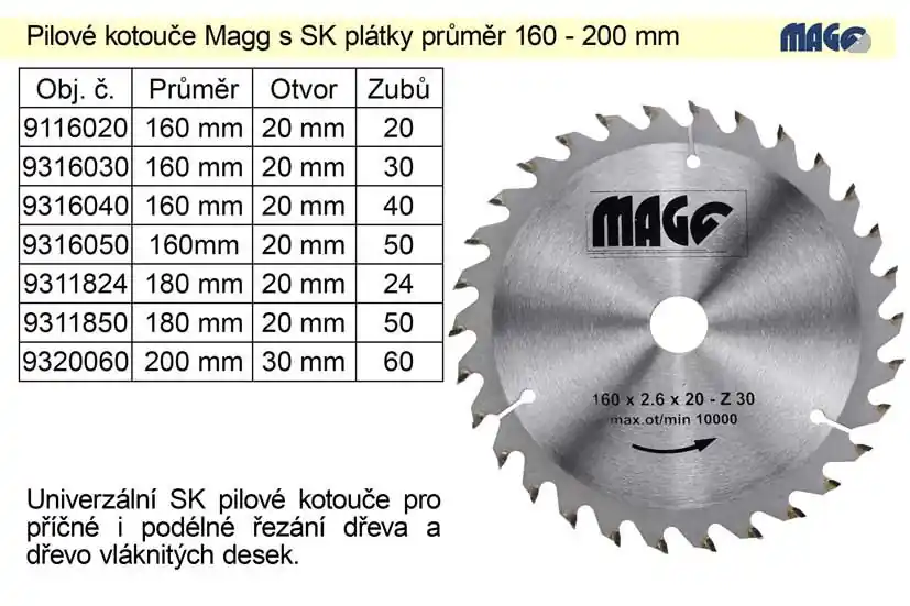 Výhodná nabídka | Pilový kotouč s SK plátky 200x30mm 60 zubů Magg