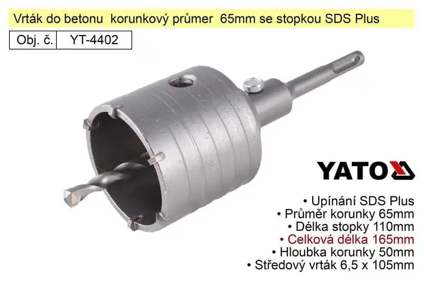 Vrták do betonu korunkový průměr 65mm se stopkou SDS Plus - Jen po omezenou dobu