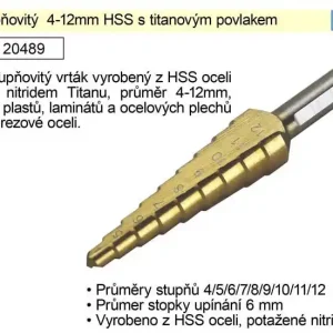 Vrták stupňovitý 4-12mm HSS s titanovým povlakem | Slevy