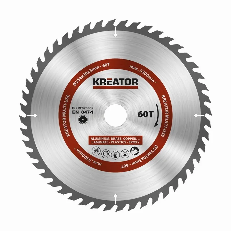 Výprodej | KREATOR kotouč pilový s SK plátky, 254x3x30mm, 60T, univerzální plast laminát kov
