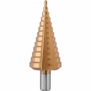 Právě přidáno | vrták stupňovitý, Ř4-39mm, stupňování po 3mm, 13 otvorů, stopka Ř13mm, délka 107mm, TiN,