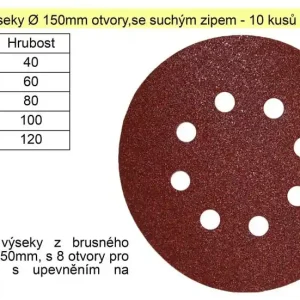 KONNER D38 Brusný výsek s otvory 150mm P80 se suchým zipem balení 10 kusů - Špičková kvalita