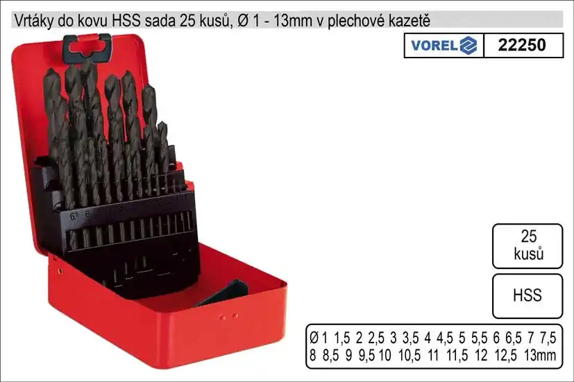 Rychlé dodání | Vrtáky do kovu sada HSS 25 kusů 1-13mm v plechové kazetě