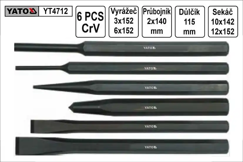 Sekáče vyrážeče průbojníky a důlčíky sada 6 kusů Yato - Výprodej