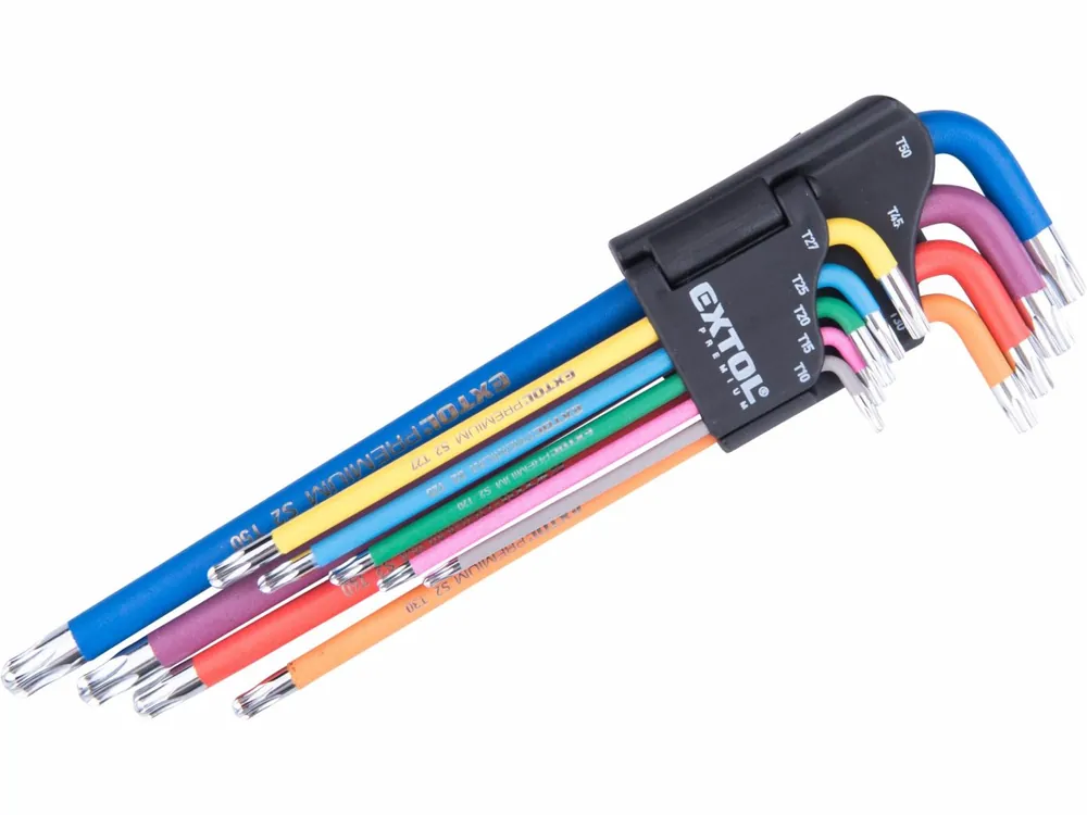 Nejprodávanější - EXTOL PREMIUM L-klíče TORX prodloužené barevné, sada 9ks, s kuličkou, T10-50, S2 8819416
