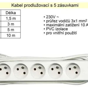 Prodlužovací kabel 5 zásuvrek délka 5 m - Žádaný produkt