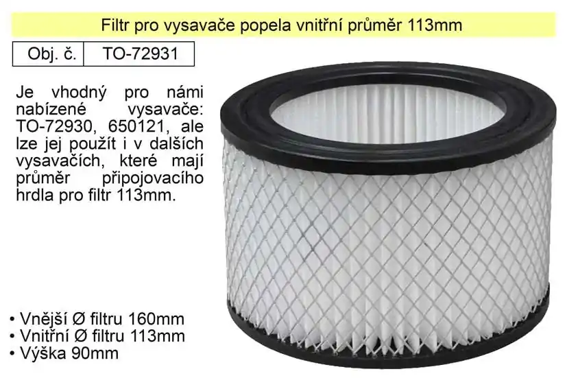 Rychlá expedice - Filtr pro vysavače popela vnitřní průměr 113mm