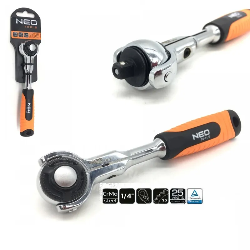 Skvělé hodnocení - NEO TOOLS Ráčna 1/4" přepínací otočná hlava 360° 72 zubů, 155mm