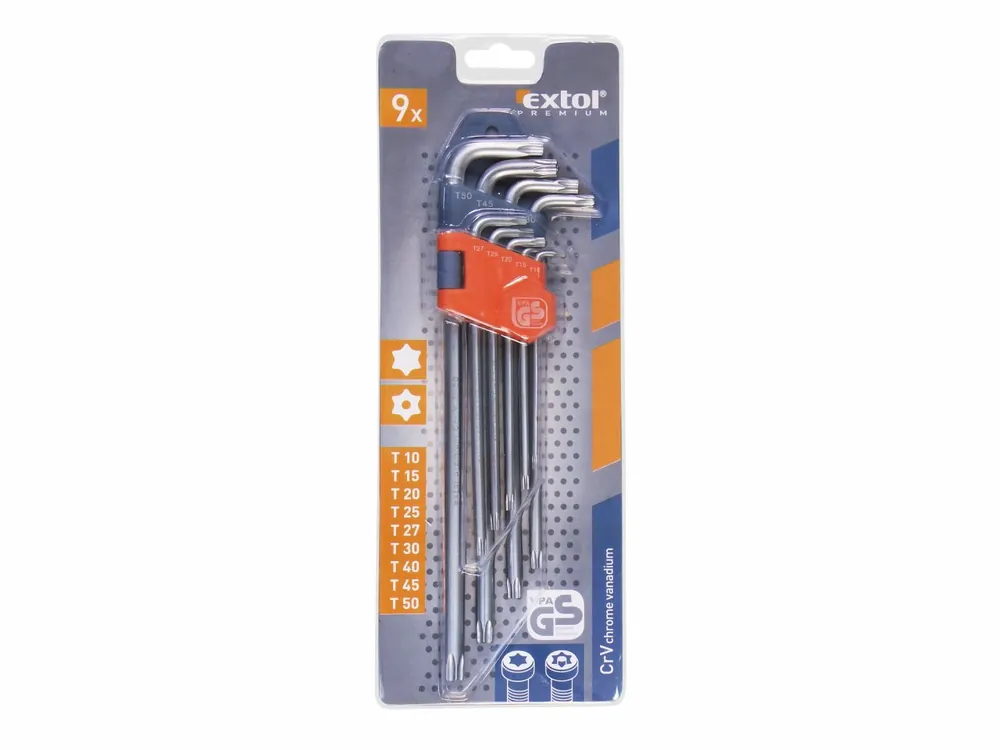 Klíče Torx, zahnuté, prodloužené, sada 9 kusů, Extol Premium | Zbývá pár kusů