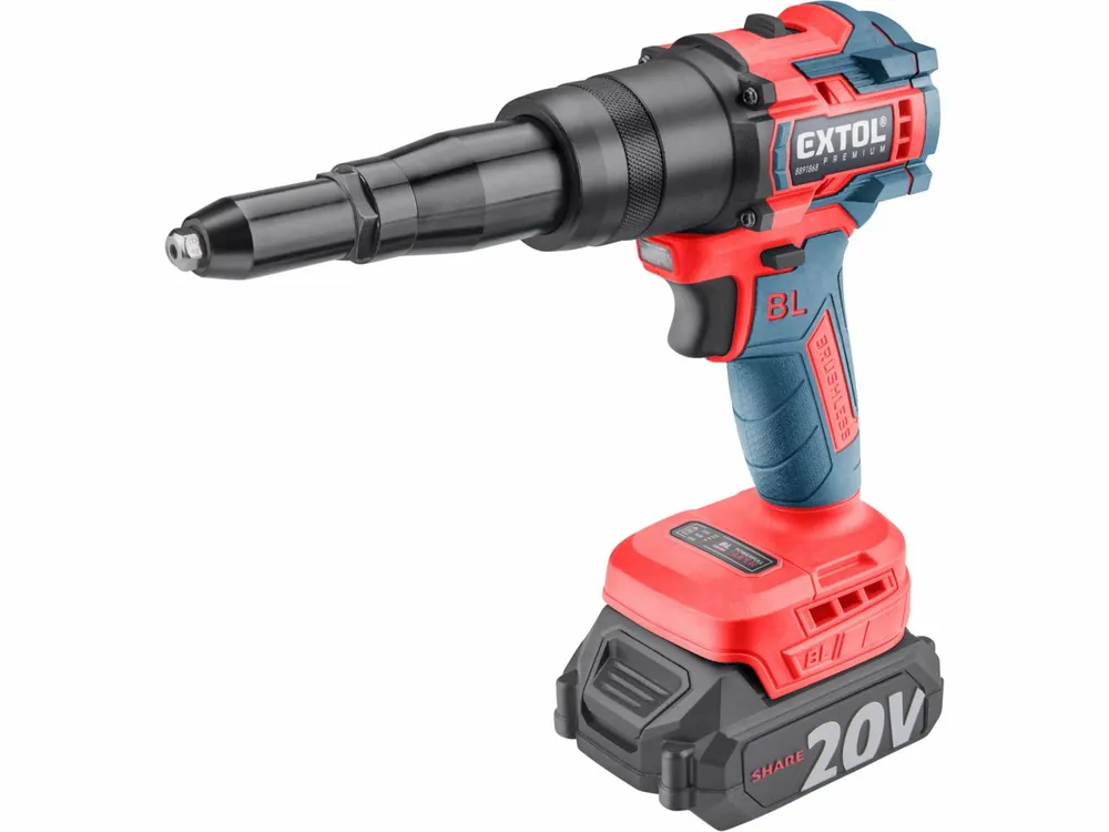 EXTOL PREMIUM Aku nýtovací pistole SHARE20V, BRUSHLESS, 2Ah 8891868 - Poslední příležitost