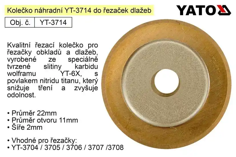 Kolečko řezací náhradní YT-3714 pro řezačky dlažeb | Novinka