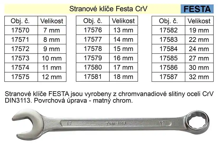 Akční sleva - Očkoplochý klíč FESTA 33mm CrV