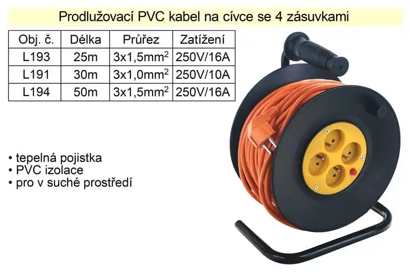 Jen po omezenou dobu - Prodlužovací kabel 25 m na cívce 4 zásuvky