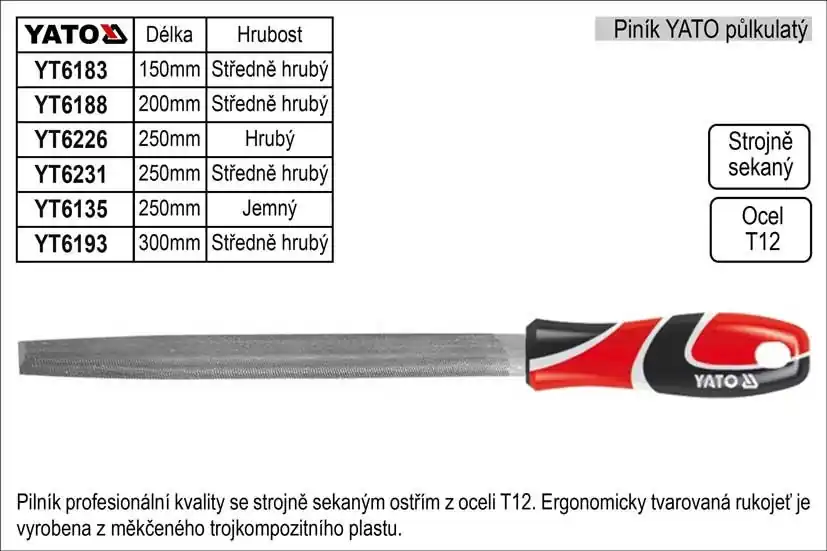 Nově v sortimentu | Pilník YATO půlkulatý délka 250mm středně hrubý