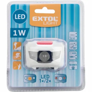 čelovka 1W + 2LED, 4módy světla 100%, 50%, červené LED, červené LED blikání, baterie 3x1 - Akce končí brzy