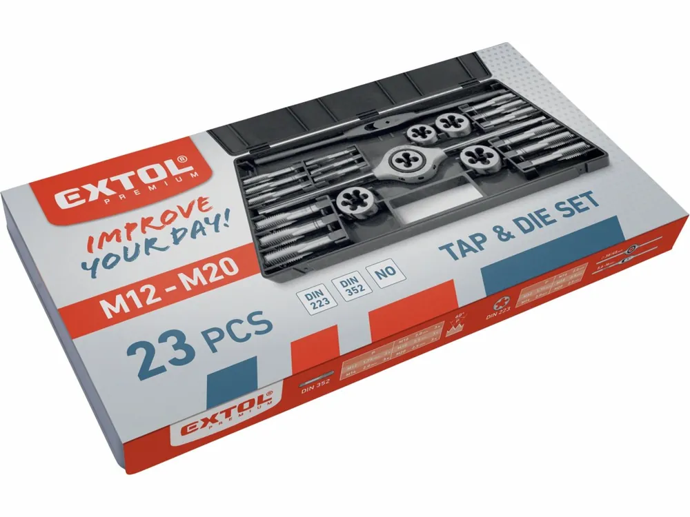 Závitníky a očka sada M12-M20 NO klasický závit, Extol Premum - Velmi žádaný produkt