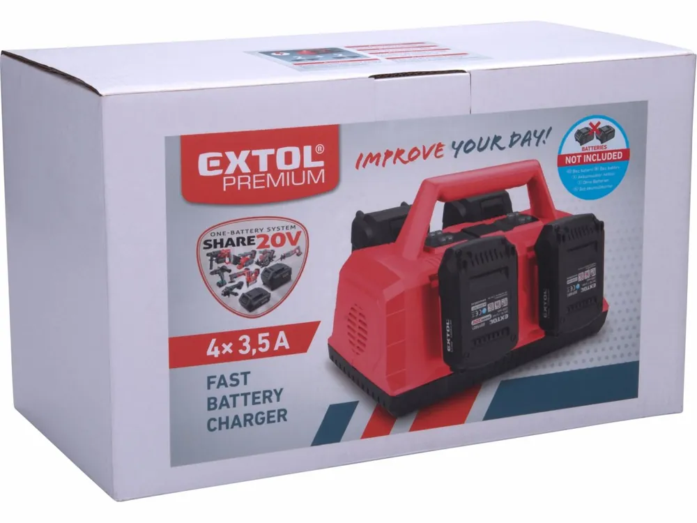 Poslední kus | EXTOL PREMIUM nabíječka na 4 baterie SHARE20V, 2+2, 3,5A 8891895