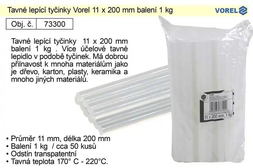 Tavné lepící tyčinky TO-73300 rozměr 11x200mm balení 1kg - Bezpečná platba