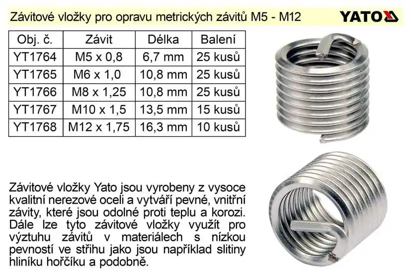 Závitová vložka M10 x 1,5 balení 15 kusů - Nabídka